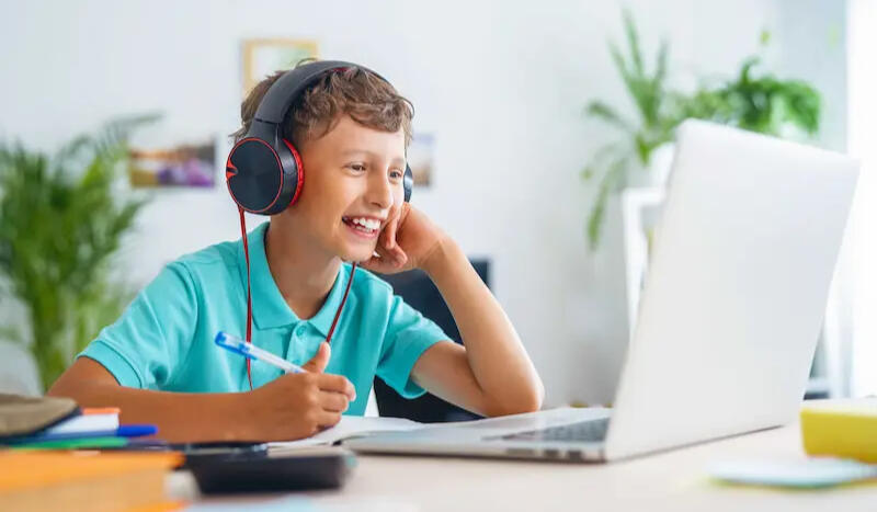 Boy in online group learning